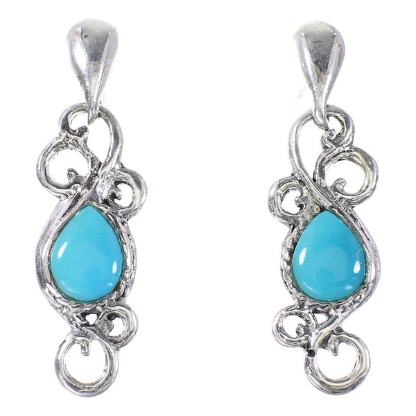Southwest Turquoise Authentic Sterling Silver Post Dangle Earrings YX94537